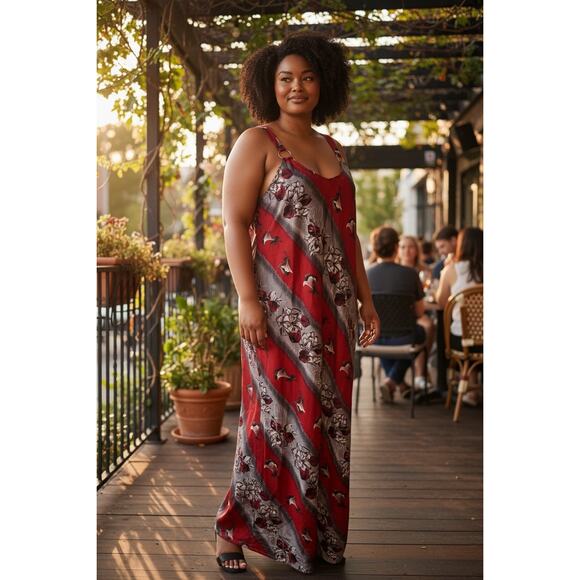 Women’s 2XL Satin Satin Maxi Dress Red Multicolore - Picture 1 of 3